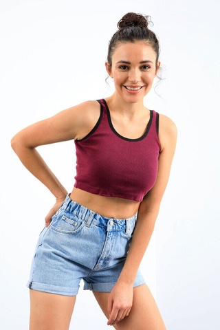 Basic U Yaka 5li Paket Kadın Crop Top Atlet - 97162 Haki