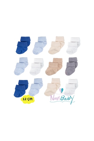 Novibaby 12'li Bambu Yenidoğan Bebek Çorap I Baby Boy I Kız Erkek Bebek Çorabı Çok Renkli