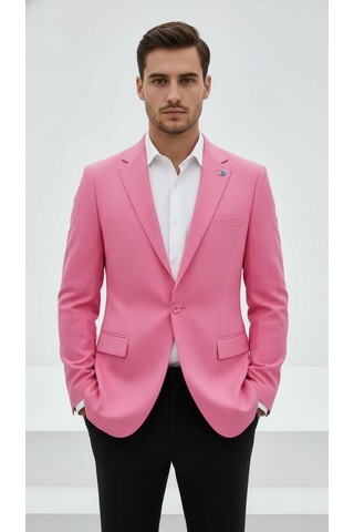 Plus Scorpion Açık Pembe Erkek Slim Fit Tek Düğmeli Blazer Ceket Astarlı, Şık Ve Modern Kesim Açık Pembe