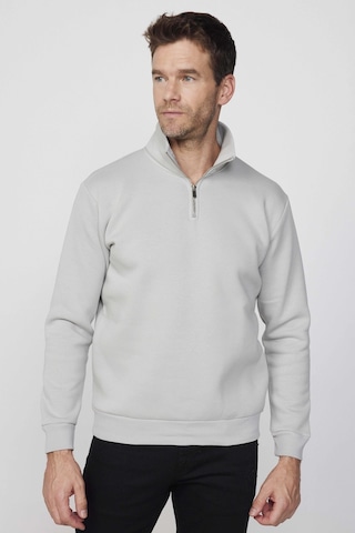 Tudors Pamuklu Dik Yaka Fermuarlı Taş Unisex Sweatshirt-29416-taş Taş