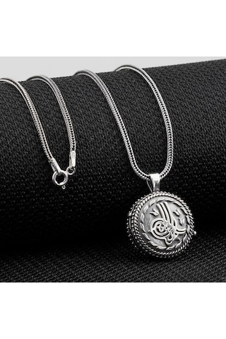 Takılingo 925 Ayar Gümüş Çift Taraflı Osmanlı Tuğralı Açılabilir Erkek Kolye Gümüş