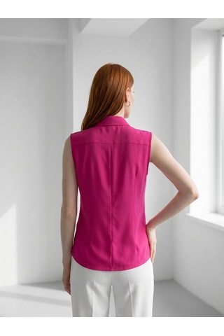 Pera Moda Sıfır Kol Mevsimlik Poplin Gömlek Fuşya