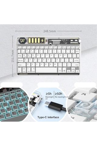 Monyee Mavi Renkli Şeffaf Klavye Ve Fare Seti, Abs Malzeme, 10m Menzil, 4 Dpı Seviyesi, Usb Şarj Diğer