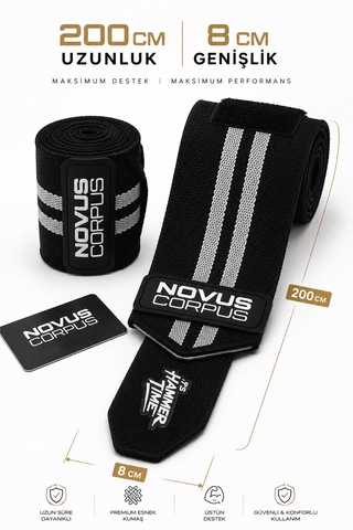 Fitness Diz Bandajı Knee Wraps Ağırlık Crossfit Dizliği Sarmalı Dizlik Cırt Bantlı - 2 Adet - Siyah/gri Desen