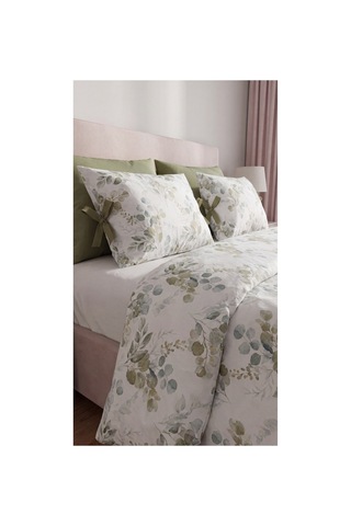 %100 Pamuk Çift Kişilik Okaliptüs Desenli Nevresim Seti 220x200 Cm Bağcıklı 2 Desenli + 2 Düz Beyaz Yastık Kılıfı Yeşil - 909842890 Yeşil
