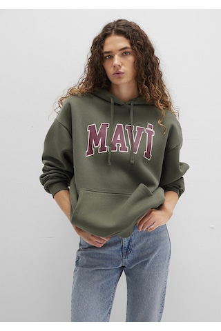 Mavi - Mavi Logo Baskılı Kapüşonlu Haki Sweatshirt 1600361-71581 Yeşil