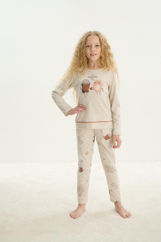 Sevim Kız Çocuk Uzun Kol Bej Melanj Pijama Takım C2t1n7o8 001