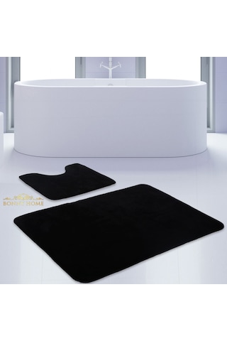 Unicolor Düz Siyah 2Li Banyo Paspası Seti Kaymaz Klozet Takımı Siyah