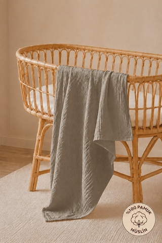 Çift Katlı %100 Organik Pamuk Bebek Yenidoğan Çok Amaçlı Müslin Örtü & Battaniye 80x90 Cm Oeko-tex Sertifikalı Bej