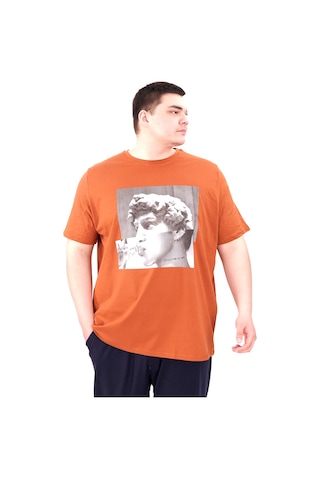 Mode Xl Büyük Beden Erkek T-shirt Bisiklet Yaka Statue U25027 Tarçın Kahverengi