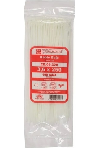Pemsan Kablo Bağı 3,6x250 Beyaz 100 Adet