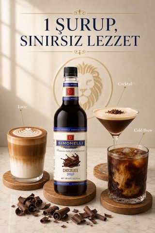 Simonelli Çikolata Aromalı Kahve ve Kokteyl Şurubu 700 ML + Şurup Pompası - Mocha Sıcak Çikolata Latte ve Frappe Şurubu