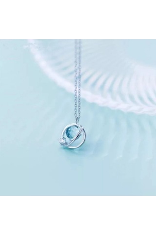 925ayar Gümüş Mavi Taşlı Aurora Gezegen Kolye
