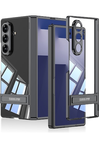 Thegencoo Samsung Uyumlu Galaxy Z Fold 7 Kılıf Kamera Korumalı Şeffaf Tasarımlı Zore Standlı Kapak - Gümüş