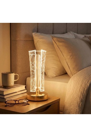 Buffer İki Yandan Kavisli Silindirik Geometrik Çizgi Model Kristal Led Masa Lambası Dokunmatik, 3 Çok Renkli