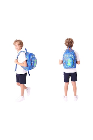 Kaukko Kids 3d Dinazor Detaylı Okul Çantası L5262 Ve Thermo Beslenme Çantası L7262 Seti - Erkek Çocuk Mavi - Yeşil