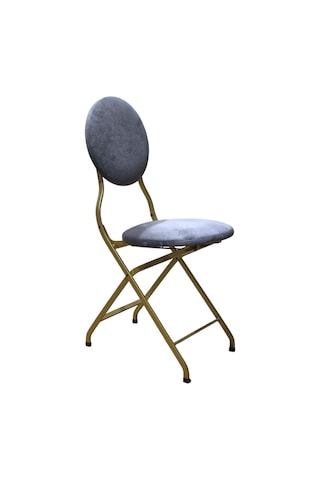 Katlanabilir Gri Kumaş Gold Metal Sandalye Altın