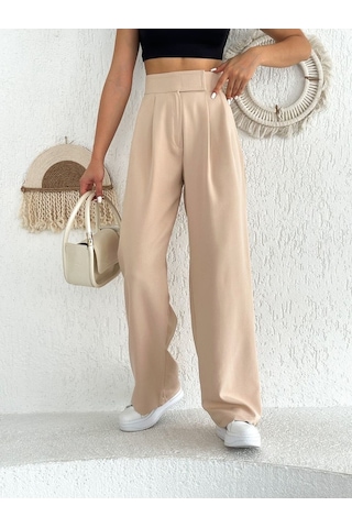 Lavajeans Cırt Cırtlı Bol Paça Plazzo Pantolon Bej Gri