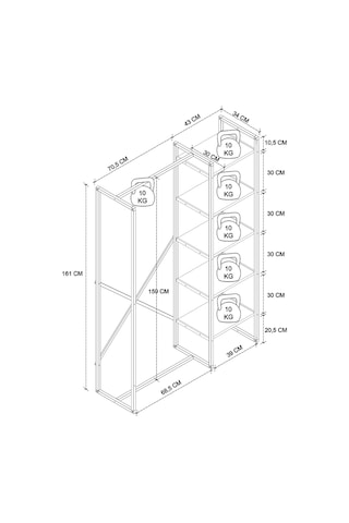 5 Raflı Metal Gardırop Metal Portmanto Açık Gardırop Elbise Dolabı Metal Askılık Vestiyer Loftix Antrasit