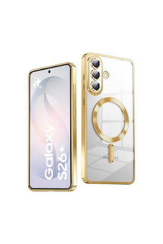 Samsung Galaxy S26 Plus Uyumlu Kılıf Kamera Lens Koruyuculu Magsafe Özellikli Telefon Kılıfı Kapak Gold