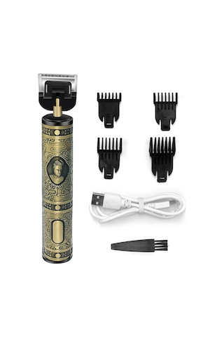 Vkemall Retro Tarzı Şarjlı Saç Kesme Makinesi, Erkekler İçin Profesyonel Saç Şekillendirme Seti, Suya Dayanıklı, 4 Taraklı, Altın Renk