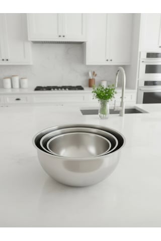 Mybru 430 Paslanmaz Çelik Karıştırma Kabı 3'lü Set 29 25 21 Cm Çırpma Yoğurma Hamur Salata Pişirme K Metalik Gri