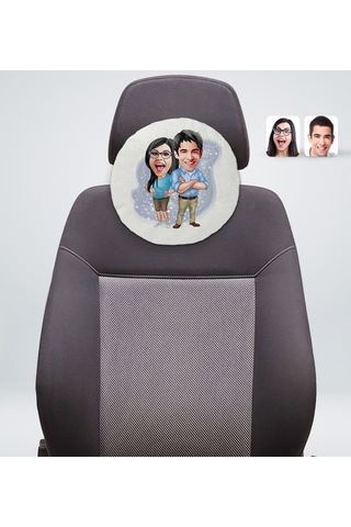 Kişiye Özel Sevgililer Karikatürlü Yuvarlak Dekoratif Kırlent Yas (527061858)