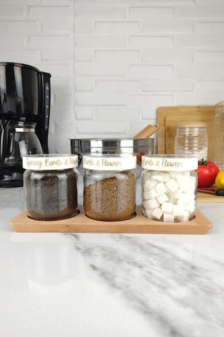 Digithome Ahşap Standlı 3 Lü Cam Kavanoz Seti 425 Cc 144387-040