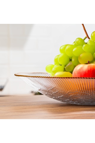 Porsima 31581 Capira Altın Yaldızlı Cam Meyvelik Sunumluk 31 Cm