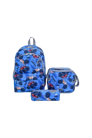 Superbag Erkek Çocuk Ilkokul Çantası Off Road Araba Desenli Sırt Çantası Beslenmelik Kalemlik 3'lü