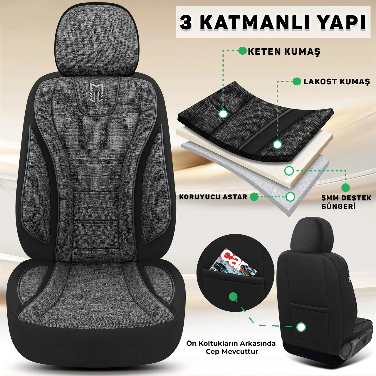 City Serisi Toyota Corolla 2014-2016 İle Uyumlu Koltuk Kılıfı, Siyah