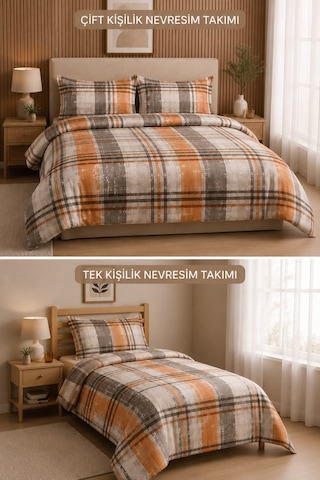 Favora Metrelik Nevresimlik Kumaş 15 Metre Piemo Desen Turuncu