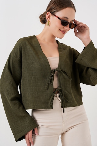 Bigdart Önü Bağlamalı Keten Kimono 960 - Haki
