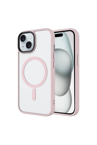 Apple Uyumlu iPhone 14 Kılıf Mat Arka Yüzey Wireless Şarj Özellikli Zore Flet M-safe Kapak Pembe