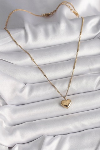 316l Çelik Gold Renk Zincir Love İşlemeli Kalp Figür Kadın Kolye Çok renkli