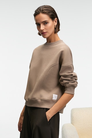 Grımelange Serenya Kadın Pamuklu Etiket Detaylı Bisiklet Yaka Vizon Sweatshirt Vizon