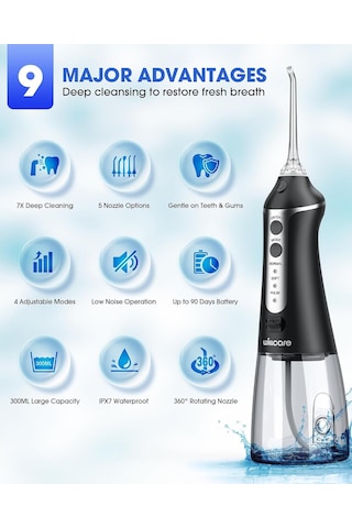 Su Diş Flosser, 10oz Su Tankı İle Taşınabilir Oral Irrigator, 7x Derin Temizleme, 5 Nozul Seçenekleri, Ipx7 Su Geç