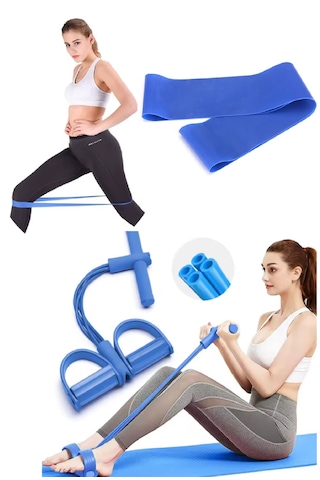 Pedal Puller Ve Loop Bant Takımı Body Trimmer Ve 60 Cm Direnç Lastiği Set Mavi - Mavi
