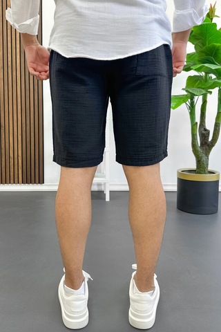 Edwox Erkek Pamuklu Müslin Kumaş Şort Siyah Edw501
