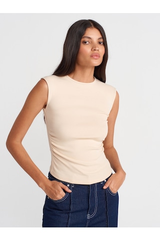 Dilvin 21054 Büzgülü Basic T-shirt-taş Taş