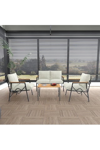Doruk Home Balkon, Bahçe, Cafe, Metal Kanepe Koltuk Takımı , Bahçe Mobilyası, 70x40 Sehpalı - 211 Krem