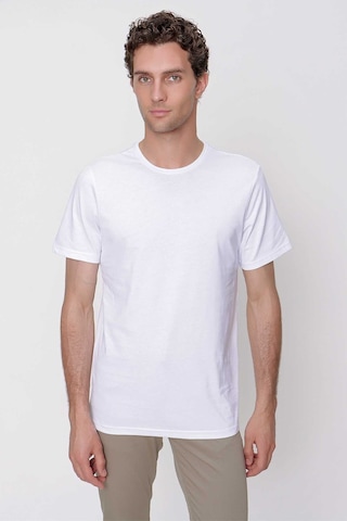 Erkek Beyaz Basic Düz %100 Pamuk Bisiklet Yaka Slim Fit Dar Kesim Kısa Kollu Tişört Beyaz