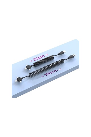 Spiral Tasarımlı Micro, Type-c Ve Lightning To Usb 3'ü 1 Arada Şarj Kablosu 1 Metre - Oto Şarj Kablosu