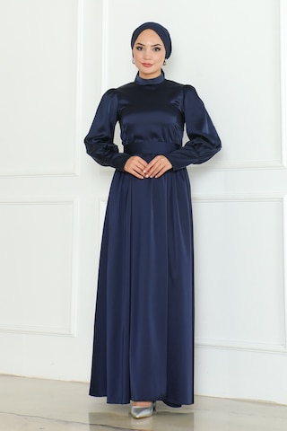Kuşaklı Saten Abiye 1136 - Lacivert