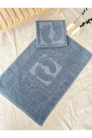 Taş Desenli Kaymaz Taban Ayak Paspası 50x70cm Hızlı Su Emiciliğine Sahip Mavi