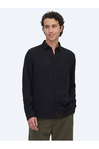 Kip Siyah Regular Fit Uzun Dokuma Casual Gömlek