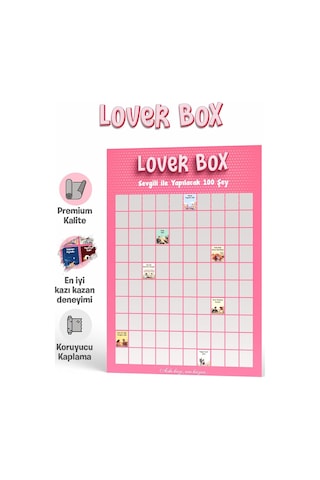 Lover Box Kazı Kazan Poster, Sevgiliyle Yapılacak 100 Eğlenceli Aktivite, Premium Kalite, Koruyucu Kaplama