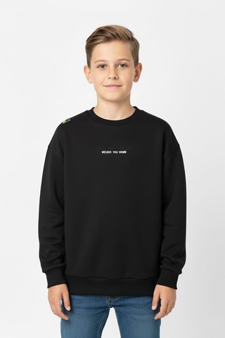 Bisiklet Yaka Baskı Detaylı Erkek Çocuk Sweatshirt-90908 Siyah