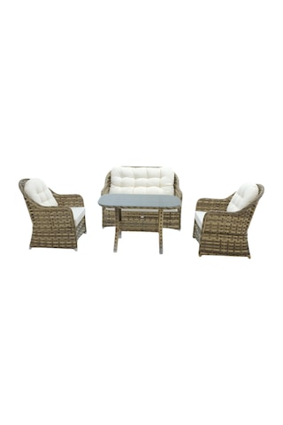 Radiance Rehome Rattan Bahçe Oturma Grubu 2+1+1+ Sehpa Açık Kahverengi