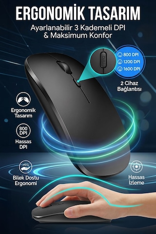 Ultra Slim Sessiz Tıklama Bluetooth Şarjlı Kablosuz Mouse -